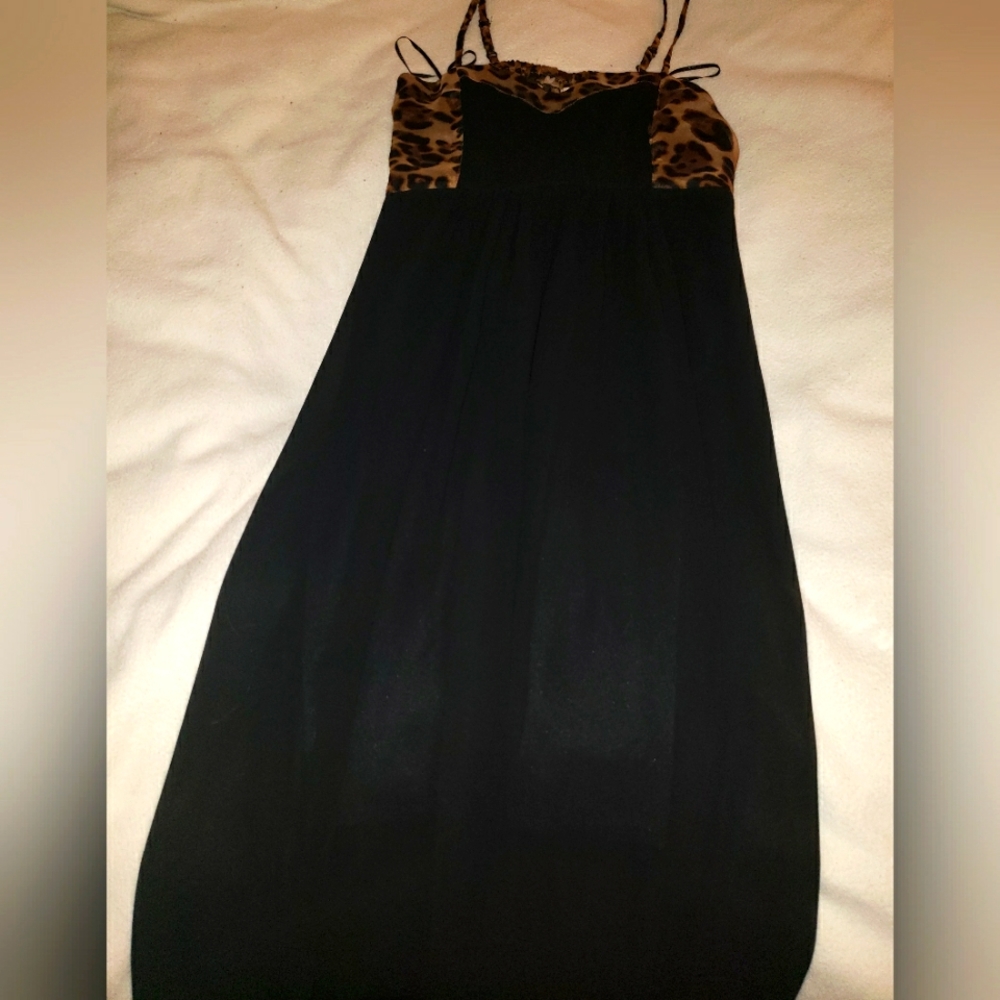 Leopard black spaghetti strap maxi dress